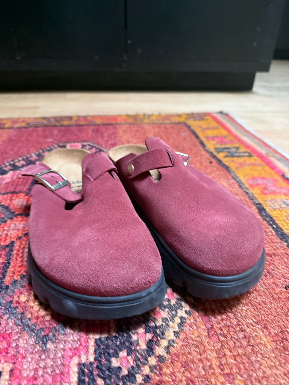 Birkenstock Platform Burgundy Suede Clog Mules, size 39 - Picture 3 of 12